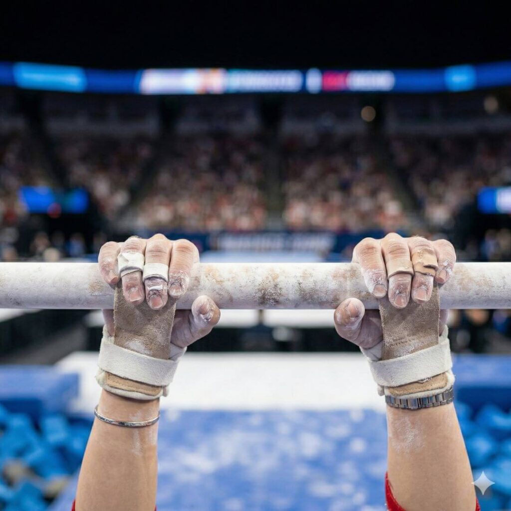 Hands on a gymnastics bar